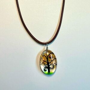 Handmade Lace Dried Flowers Oval Pendant Necklace # 2